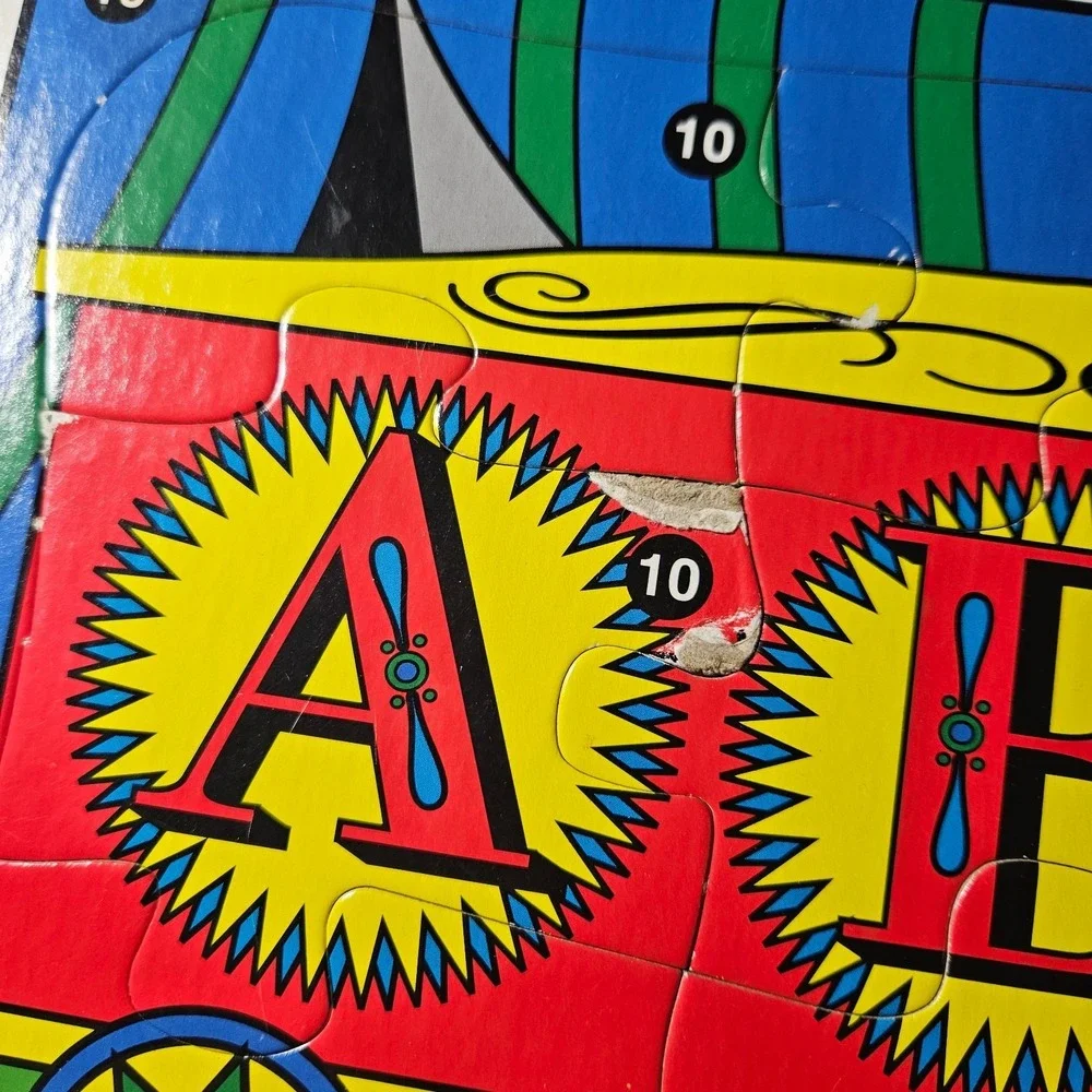 1997 Bingo Patch Circus Puzzle Train Car ABC Vintage Frame Tray 9 Pcs